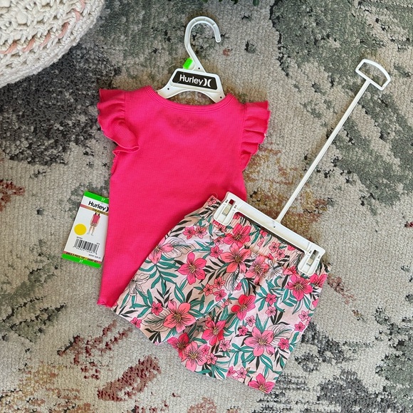 New Hurley Pink Top and Floral Shorts Set Size 3T Toddler Girl - Picture 11 of 12